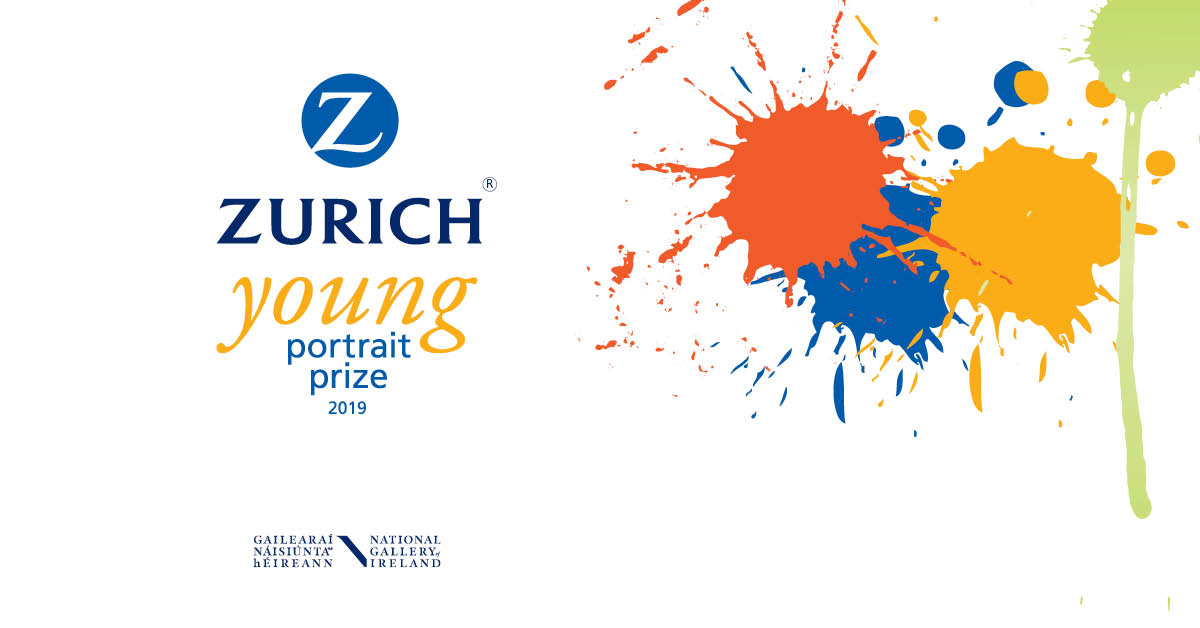 The logo for the Zurich Young Portrait Prize 2019; splashes of colourful paint, and text saying Zurich Young Portrait Prize