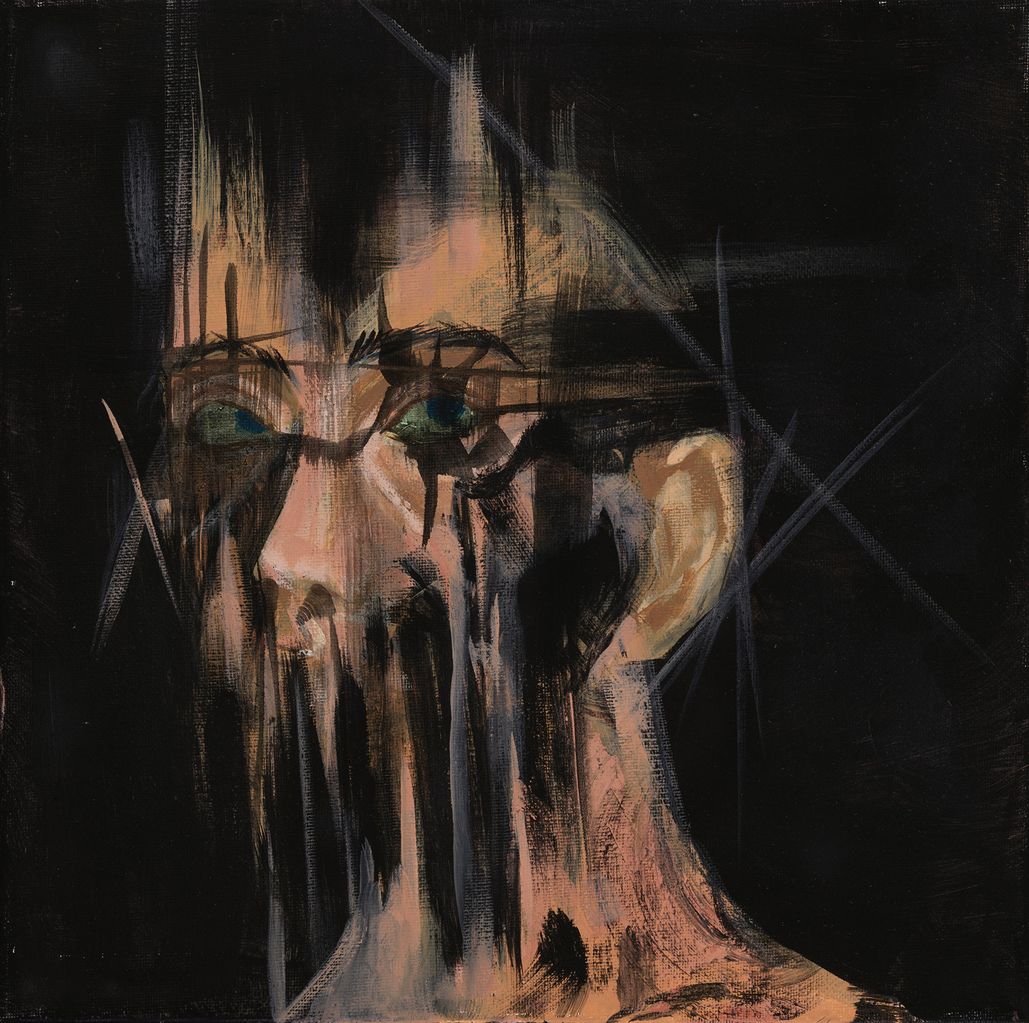 Painted portrait of a distorted human head