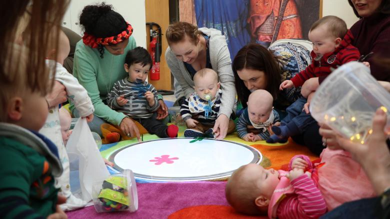Babies enjoying sensory activities in the National Gallery of Ireland
