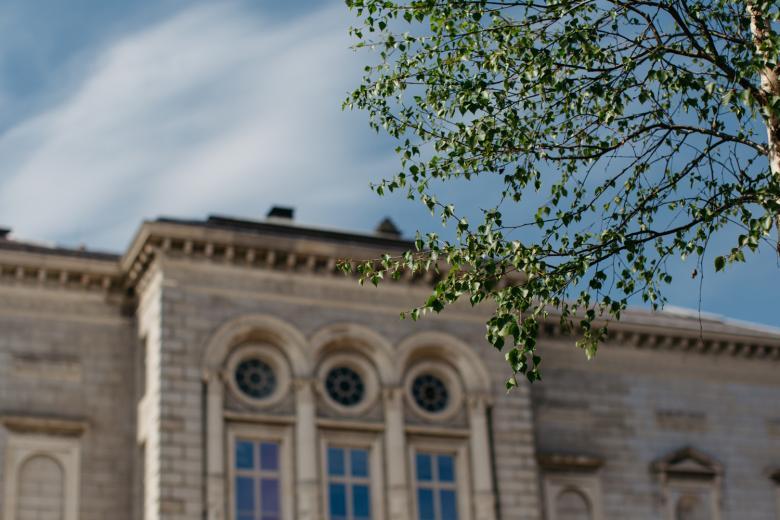 View of the classical facade of the National Gallery of Ireland at Merrion Square