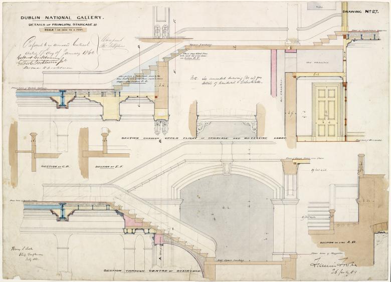 Architectural drawing of the staircase in the National Gallery of Ireland