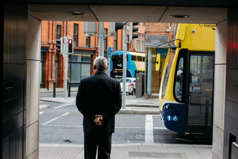 A member of staff at the entrance to the gallery on Clare Street. © National Gallery of Ireland.