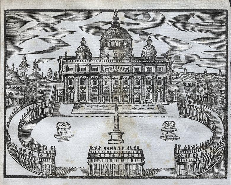 A seventeenth-century engraved book illustration of the Vatican in Rome.