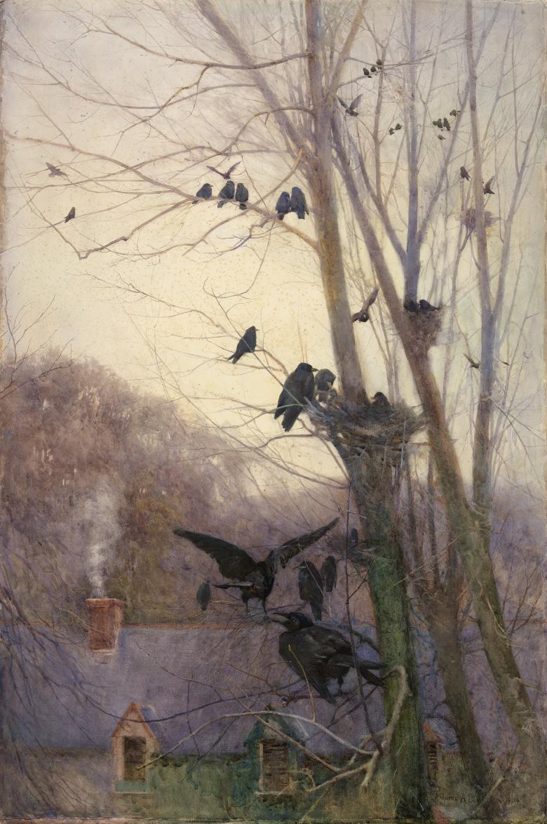 Painting of crows in a tree