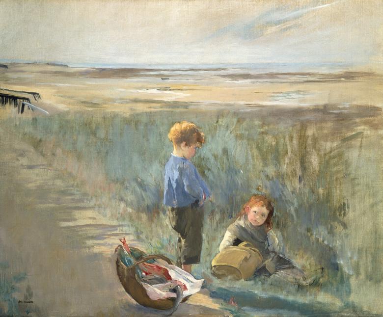 Painting of children in sand dunes