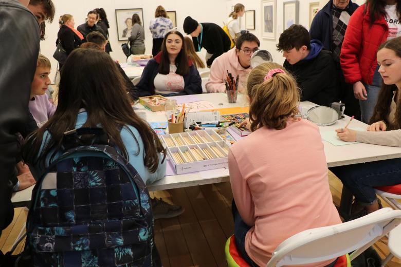 Photo of teenagers taking part in a workshop in the Gallery