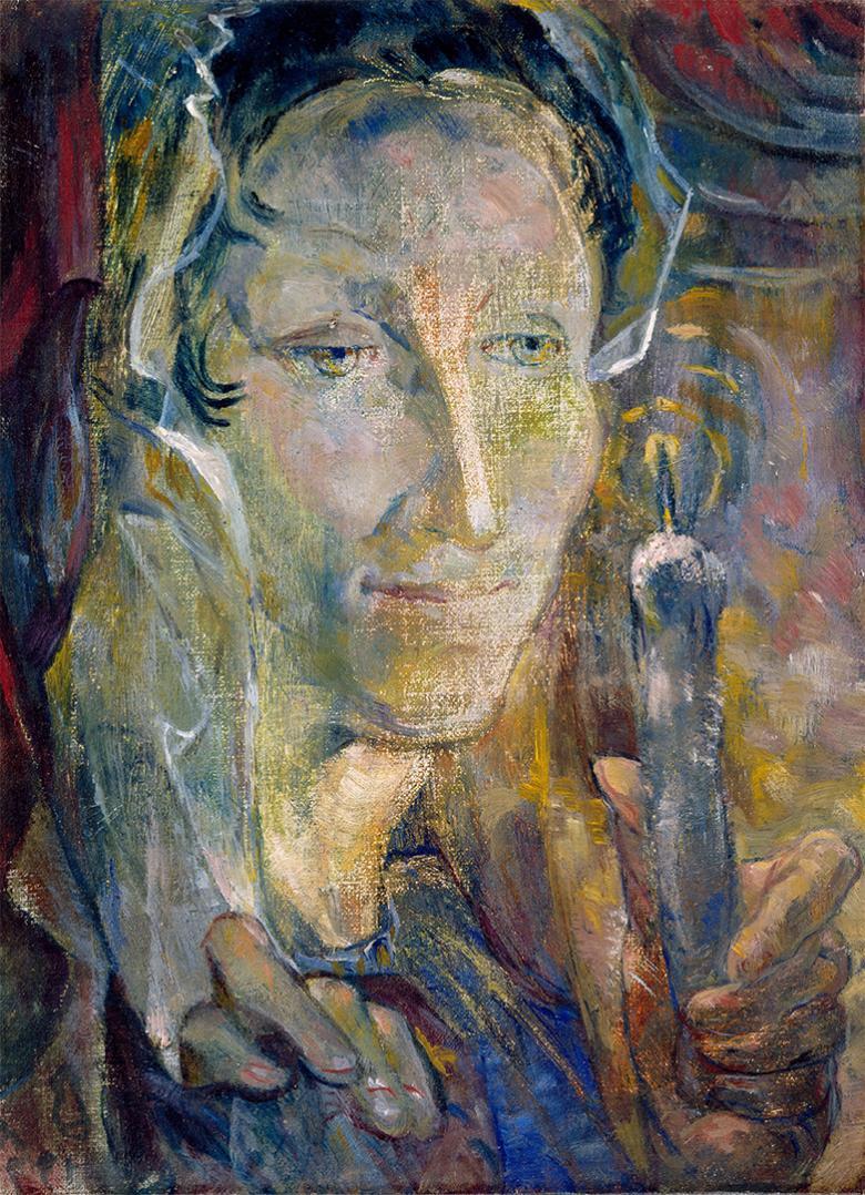 Painting of a female figure holding a candle