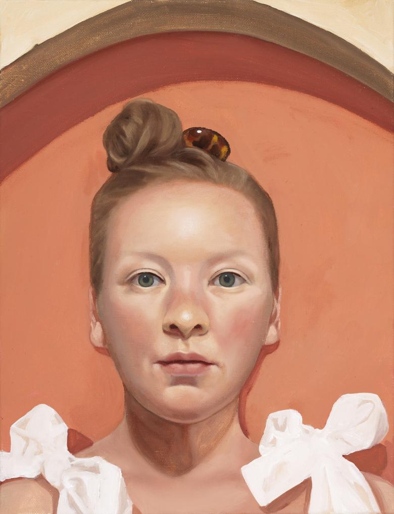 Painted portrait of a female with white dress