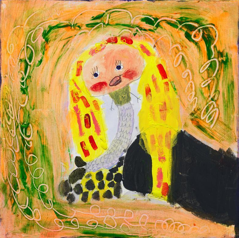Child's painting of a mermaid with long blond hair