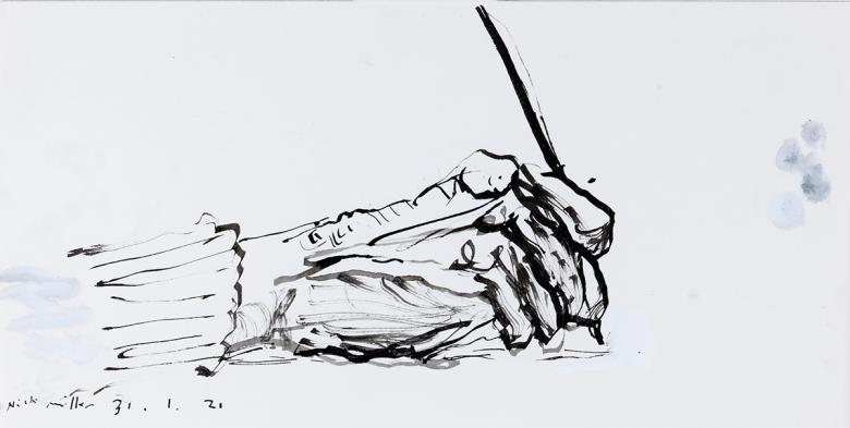 Sketch of a hand drawing with a pencil
