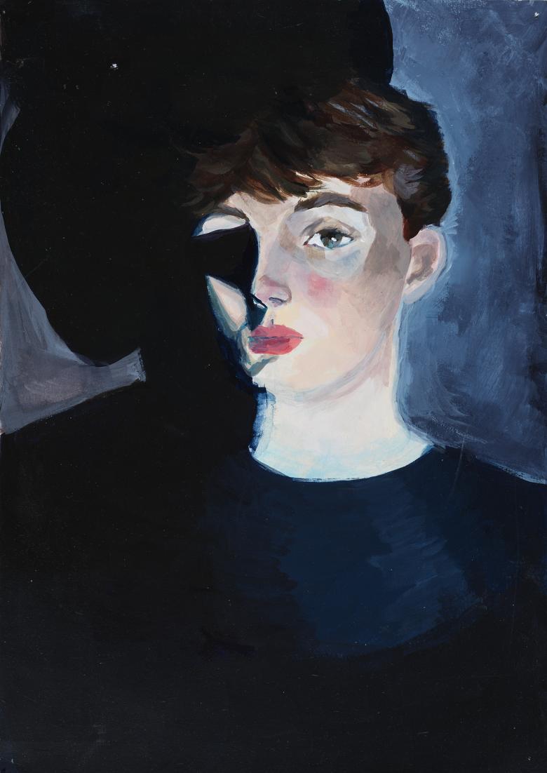 A painting of a figure (head and shoulders) cast cast partially in shadow