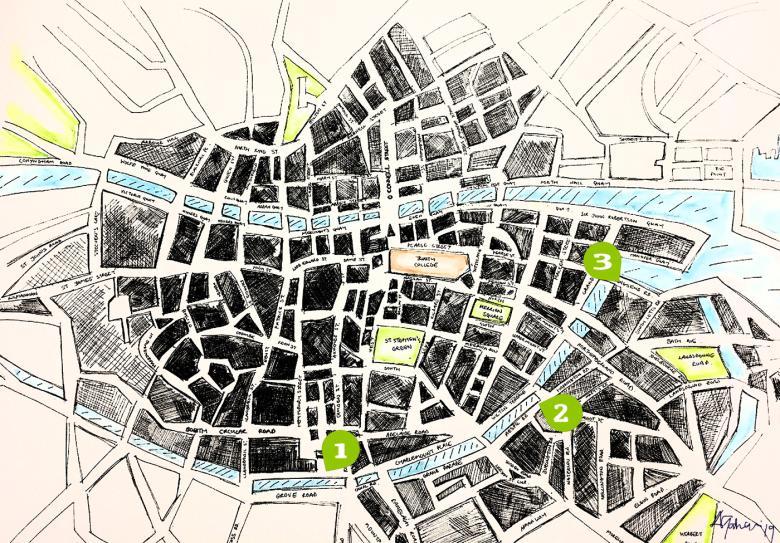 Accompanying the audio play is a map of the Grand Canal in Dublin, which pinpoints the 3 locations that the story occurs. The map was created by Irish artist Annie Gahan