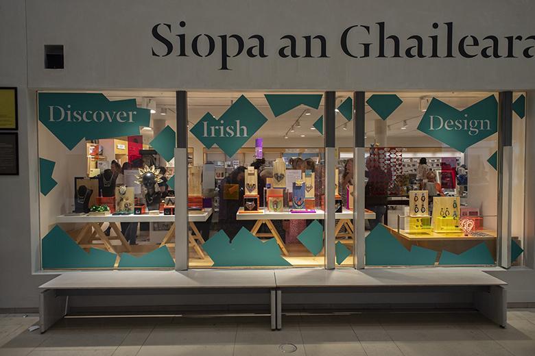 Window display of the Gallery Shop featuring accessories by Margaret O'Connor, Kiki Na Art and Maeve Barry.