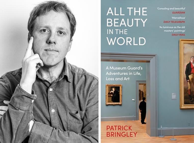 A writer's headshot on the left, and the cover of a book on the right