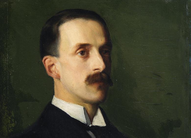 Portrait of Hugh Lane against a green background