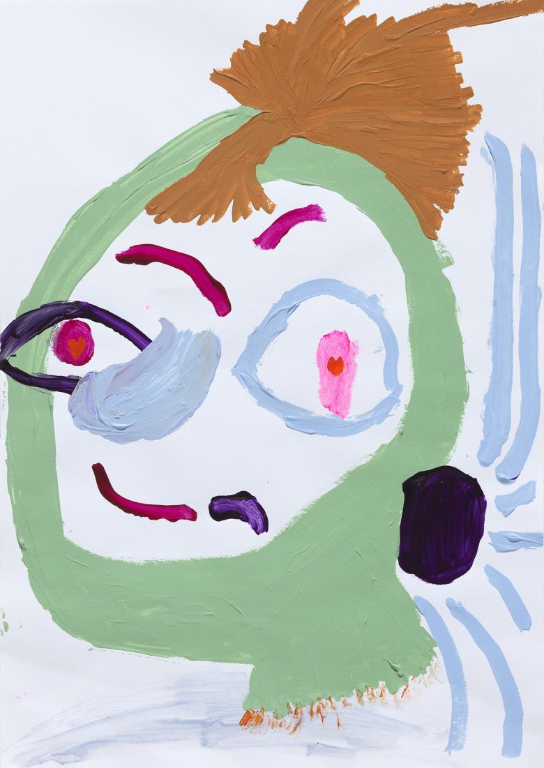 Painting by a young child of a Picasso-esque face