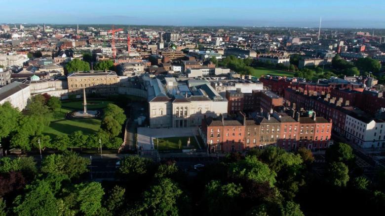 Aerial photograph of the National Gallery of Ireland taken from a drone.