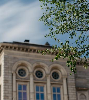 View of the classical facade of the National Gallery of Ireland at Merrion Square