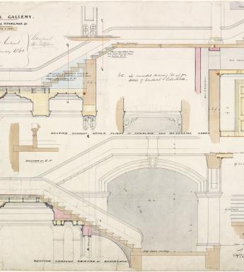 Architectural drawing of the staircase in the National Gallery of Ireland