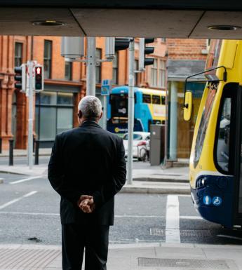 A member of staff at the entrance to the gallery on Clare Street. © National Gallery of Ireland.