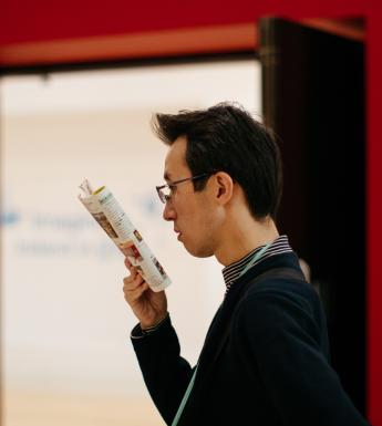 A visitor to the Beyond Caravaggio exhibition. © National Gallery of Ireland.
