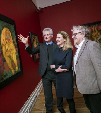 Sean Rainbird (National Gallery of Ireland); Janet McLean (National Gallery of Ireland); and Keith Hartley (National Galleries of Scotland) pictured at the opening of 'Emil Nolde: Colour is Life', 13 February 2018.