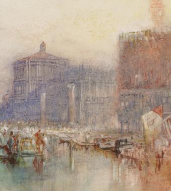 A watercolour by J.M.W. Turner showing the Doge's Palace and Piazzetta in Venice, with gondoliers in the canal in the foreground.