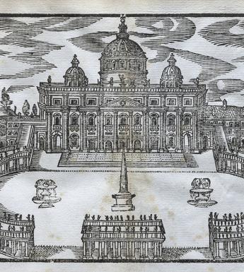A seventeenth-century engraved book illustration of the Vatican in Rome.