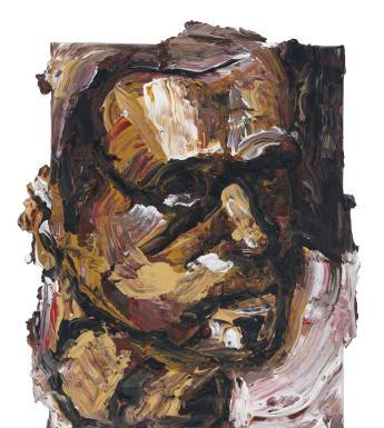 A close-up impasto portrait of a face.