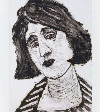 Monotype print of bust-length portrait of a woman