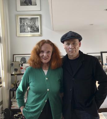 Grace Coddington and Perry Ogden, photographed at Coddington's home in New York. In the background we see lots of framed black and white photographs