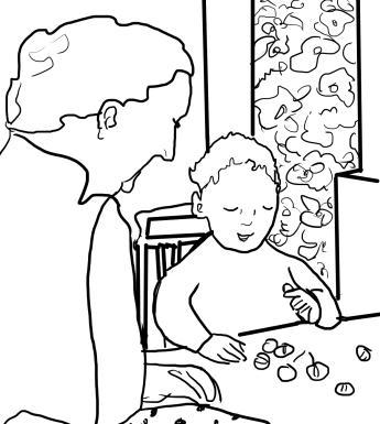 Line drawing of a woman and child