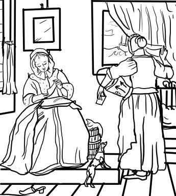 Line drawing of two women