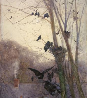 Painting of crows in a tree