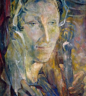 Painting of a female figure holding a candle