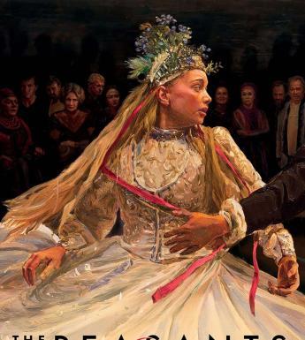 A drawing of a girl in a long white dress and a floral headdress with red ribbons