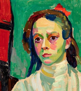 Detail from Gabriele Munter's painting 'Girl with a Red Ribbon', 1908.