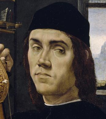 Detail from Filippino Lippi's Portrait of a Musician, late 1480s.