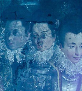 Detail of Lavinia Fontana's painting showing five ghostly figures of women