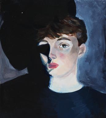 A painting of a figure (head and shoulders) cast cast partially in shadow