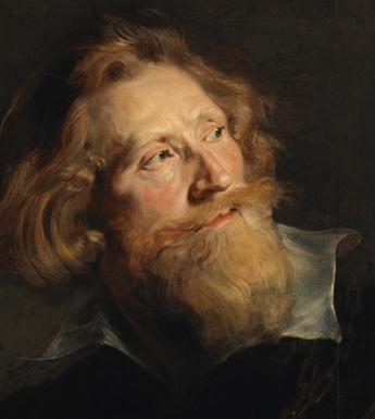 Painting of a man with long auburn hair and a long beard