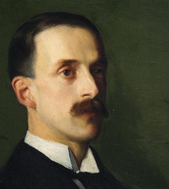 Portrait of Hugh Lane against a green background