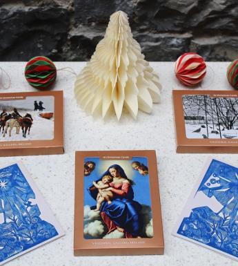 A selection of Christmas cards and decorations