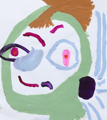 Painting by a young child of a Picasso-esque face
