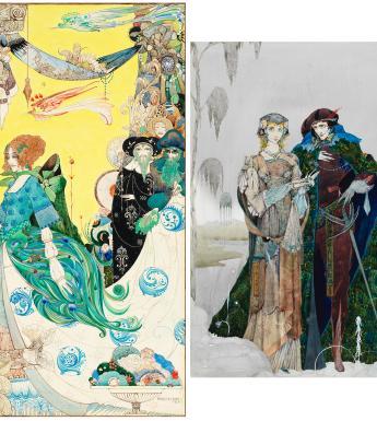Two richly coloured illustrations by Harry Clarke