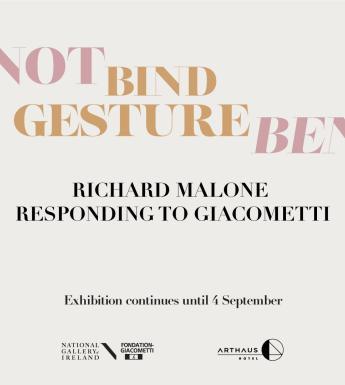 Poster with detail of an Alberto Giacometti sculptural bust and a photo of Richard Malone