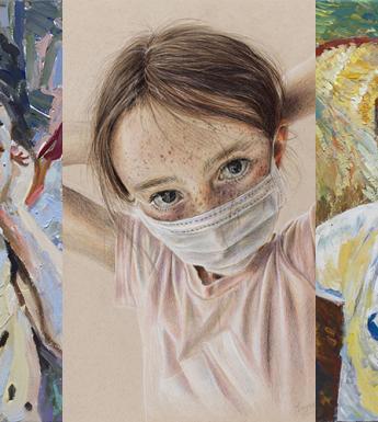 Compilation image of five portraits in varying styles