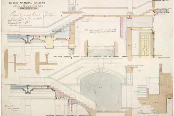 Architectural drawing of the staircase in the National Gallery of Ireland
