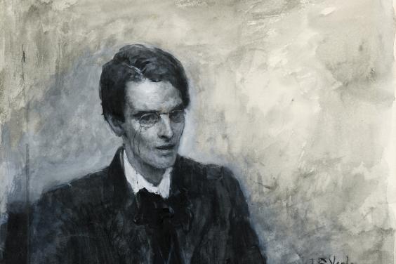 A three quarter length portrait of the poet seated on a chair