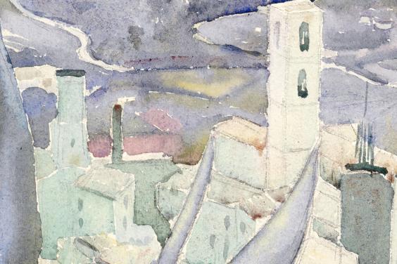 Watercolour of buildings